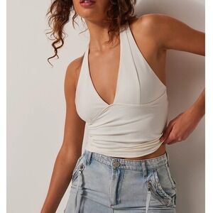NWT Free‎ People Have It All Halter Top Plunging Neckline Open Back White XS